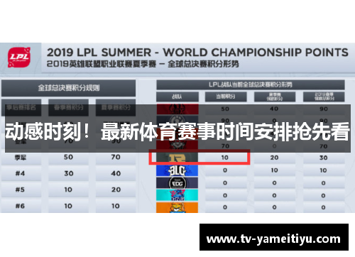 动感时刻！最新体育赛事时间安排抢先看